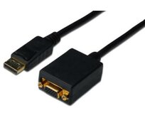 Digitus Adaptérový kabel DisplayPort, DP - HD15 (VGA) samec / samice, 0,15 m, s blokováním, kompatibilní s DP 1.2, CE, bl