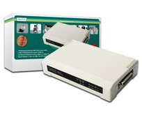 Digitus USB a paralelní tiskový server, 3 porty 1x RJ45, 2x USB A, 1x Centronics DB-36-pinová samec