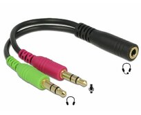 Delock adaptér stereo jack 3,5 mm 4 pin samice > 2 x stereo jack 3,5 mm 3 pin