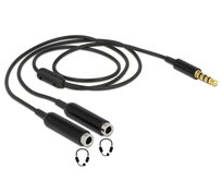 Delock adaptér stereo jack 3,5 mm samec,4 pin > 2 x stereo jack 3,5 mm samice,4 pin,25cm,černý