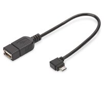 Digitus Adaptérový kabel USB 2.0, OTG, typ micro B - A M / F, 0,15 m, USB 2.0 v souladu, pravý úhel, bl