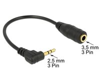 Delock audio stereo kabel 2,5 mm samec pravoúhlý na 3,5 mm samice,3 pin 14 cm