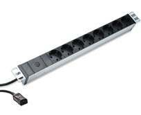 DIGITUS 1U hliníkové PDU, do racku, 10A zástrčka, 250V 50 / 60Hz, 8x zásuvky, IEC C14 zástrčka, pojistka