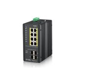 Zyxel RGS200-12P, 12-port Gigabit WebManaged switch: 8x GbE + 4x SFP, PoE (802.3at, 30W), Power budget 240W, DIN rail/Wa