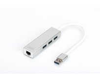 DIGITUS USB 3.0 HUB, 3 porty a Gigabit LAN adaptér 3xUSB A / F, 1xUSB A / M, 1xRJ45 LAN, Win / Mac OS