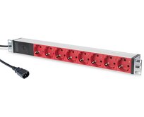 DIGITUS 1U Hliníkové PDU, do stojanu, 8x červený CEE 7/7 10A zástrčka, 250VAC 50/60 Hz, Přípoj C14