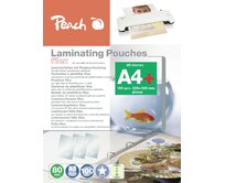PEACH laminovací folie A4 (228x303mm), 80mic, lesklé, eurozávěs, 100ks
