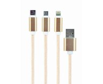 CABLEXPERT Kabel USB A Male/Micro B + Type-C + Lightning, 1m, opletený, zlatý, blister