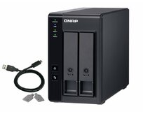 QNAP 2-bay 3.5" SATA HDD USB 3.1 Gen2 10Gbps type-C hardware RAID external enclosure. USB-C to USB-A cable included. Expansion uni