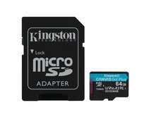 KINGSTON 64GB microSDHC Canvas Go! Plus 170R/100W U3 UHS-I V30 Card + SD Adapter