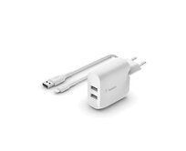 Belkin Duální 24W USB-A nástěnná nabíječka + 1m lightning kabel, bílá