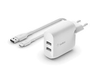 Belkin Duální 24W USB-A nástěnná nabíječka + 1m USB-C kabel, bílá