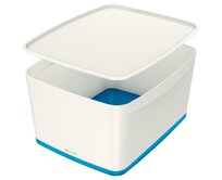 LEITZ Úložný box s víkem MyBox, velikost L, bílá/modrá