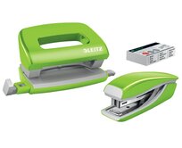 LEITZ Set mini sešívačky a děrovačky WOW, zelená