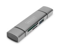 Digitus dvojitá čtečka karet OTG (USB-C + USB 3.0) 1x SD, 1x MicroSD, 1x USB 3.0, šedá