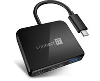 CONNECT IT USB-C hub, 3v1 (USB-C,USB-A,HDMI), externí, ČERNÝ
