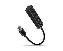 AXAGON HMA-CR3A, USB 3.2 Gen 1 hub, porty 3x USB-A + čtečka karet SD/microSD, kovový, kabel USB-A 20cm