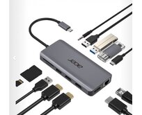 ACER 12v1 docking station/dongle USB-C: 2×USB3.2, 2×USB2.0, čtečka 1×SD/TF 2×HDMI,1×PowerDelivery,1×DP,1×RJ45,1×3.5 Audio