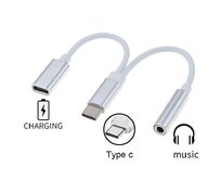 PremiumCord Převodník USB-C na audio konektor jack 3,5mm female + USB typ C konektor pro nabíjení