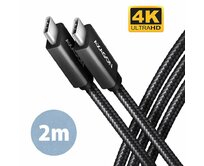 AXAGON BUCM32-CM20AB, SPEED+ kabel USB-C <-> USB-C, 2m, USB 3.2 Gen 2, PD 100W 5A, 4k HD, ALU, oplet, černý