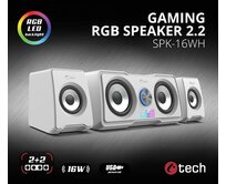 C-TECH reproduktory SPK-16, 2.2, 16W,  RGB podsvícení, 3,5mm jack, USB napájení, bílé