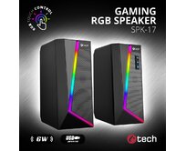 C-TECH reproduktory SPK-17, 2.0, 6W,  RGB podsvícení, 3,5mm jack, USB napájení, černé