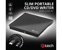 C-TECH Externí DVD vypalovačka DVD-USB-AC, USB 3.0, USB A/Type C