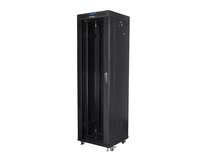 LANBERG Volně stojící skříň 19" 42U/600x600 (v rozloženém stavu) skleněné dveře LCD černá (RAL9004)