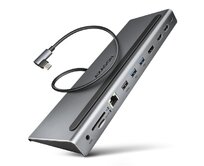 AXAGON HMC-4KX3, USB 3.2 Gen 1 hub, porty 3x USB-A, DP, HDMI 4k/60Hz, RJ-45, čtečka karet, PD 100W, kabel USB-C 40cm