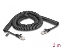 Delock Vinutý kabel rozhraní RJ45, ze zástrčky na zástrčku, Cat.5e, 3 m, černý