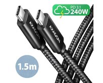 AXAGON BUCM2-CM15AB, CHARGE kabel USB-C <-> USB-C, 1,5m, Hi-Speed USB, PD 240W 5A, ALU, oplet, černý