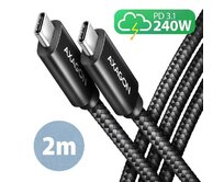 AXAGON BUCM2-CM20AB, CHARGE kabel USB-C <-> USB-C, 2m, Hi-Speed USB, PD 240W 5A, ALU, oplet, černý