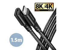 AXAGON BUCM32-CF15AB prodlužovací kabel USB-C (M) <-> USB-C (F), 1,5m, USB 20Gbps, PD 240W 5A, 8K HD, ALU, oplet, černý