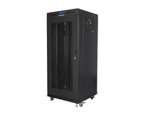 LANBERG Volně stojící skříň 19" 27U/600x600 (v rozloženém stavu) síťované dveře LCD černá (RAL9004)  