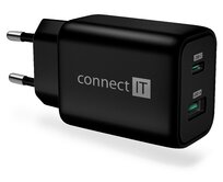 CONNECT IT Wanderer2 GaN nabíjecí adaptér 1×USB-C + 1xUSB-A, 33W PD, ČERNÝ