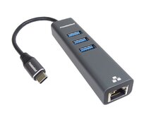 PremiumCord Adapter USB-C na Gigabit 10/100/1000Mbps + 3x USB3.0 konektor