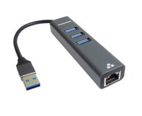 PremiumCord adaptér USB3.0 -> LAN RJ45 ETHERNET 10/100/1000 MBIT + 3x USB3.0 port