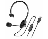 Genius HS-100U Headset, náhlavní, na jedno ucho, drátový, s mikrofonem, ovládání hlasitosti, USB, černý