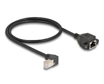 Delock Síťový prodlužovací kabel ze zástrčky S/FTP RJ45, pravoúhlý (90°), na integrovanou zásuvku RJ45, Cat.6A, 0,5 m, černý