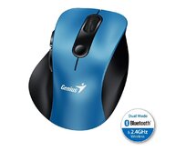 Genius Ergo 9000S, Myš, bezdrátová, optická, 2400DPI, 6 tlačítek, Bluetooth, 2.4GHz, USB, modrá