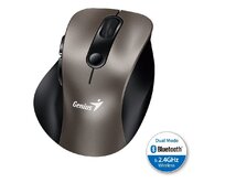 Genius Ergo 9000S, Myš, bezdrátová, optická, 2400DPI, 6 tlačítek, Bluetooth, 2.4GHz, USB, titanová