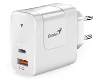 Genius PD-65AC, Napájecí adaptér, univerzální, 65W, 1× USB-C, 1× USB, PD 3.0, QC 3.0, bílý