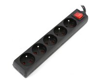 OMEGA Prodlužovací zásuvková lišta s 5 zásuvkami WITH BASIC SURGE PROTECTION 1.5M 16A 5 SOCKET TYPE E FRENCH BLACK