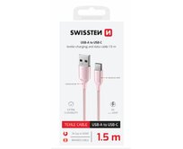 SWISSTEN DATOVÝ KABEL TEXTILE II USB / USB-C 1,5 M RŮŽOVÝ