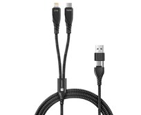 CONNECT IT Wirez 4in1 1x USB-C, 1x Lightning, 1,25 m, ČERNÝ