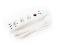 PLATINET FIESTA prodlužovací lišta 3x zásuvka, 3x USB (vč. USB-C), 10 A, 1,5m, typ E, bílá