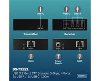 DIGITUS USB 3.2 Gen1 CAT Extender, 5 Gbps, 4 porty: 3x USB-A / 1x USB-C, 100m
