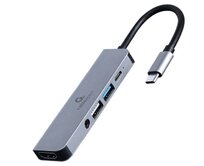 Gembird USB typu-C 5-in-1 multisortový adaptér (HUB + HDMI + PD + stereo audio)