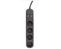 GEMBIRD chytrá prodlužovačka s USB nabíječkou, 4 zásuvky, černá