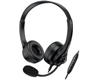 Genius HS-235U AI Headset, drátový, náhlavní, mikrofon, Copilot, ovládání hlasitosti, kabel 2,4m, USB, černý